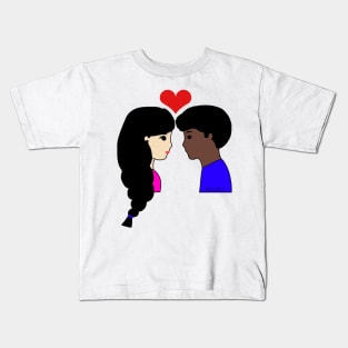 Cute Mixed Race Couple Love Cartoon Fair/Dark Kids T-Shirt